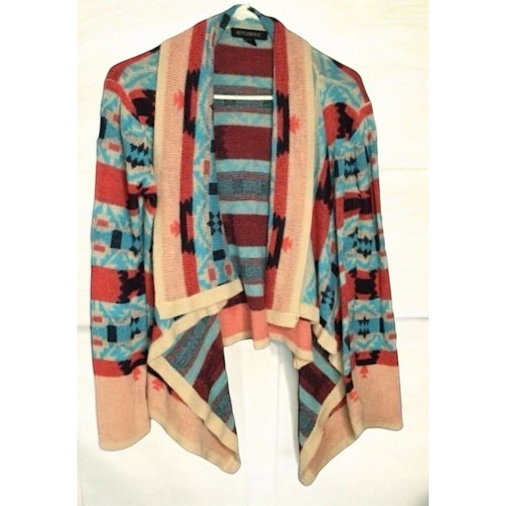 Styleholic Southwest Aztec Long Sleeve Open Front Drape Cardigan Women Size M